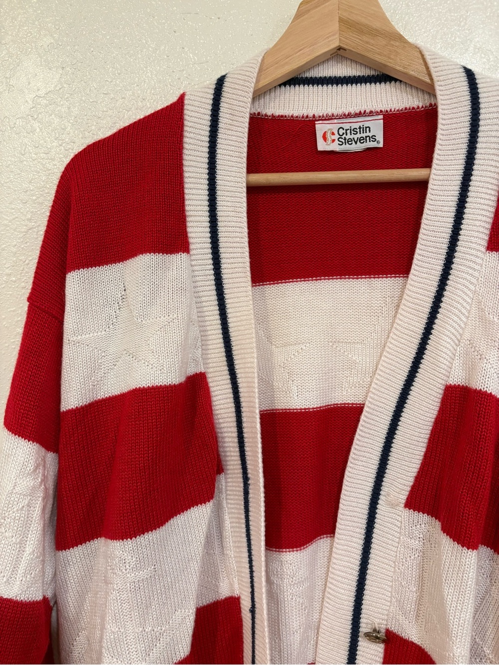 Cristin Stevens Red and White Striped Open-Front Cardigan